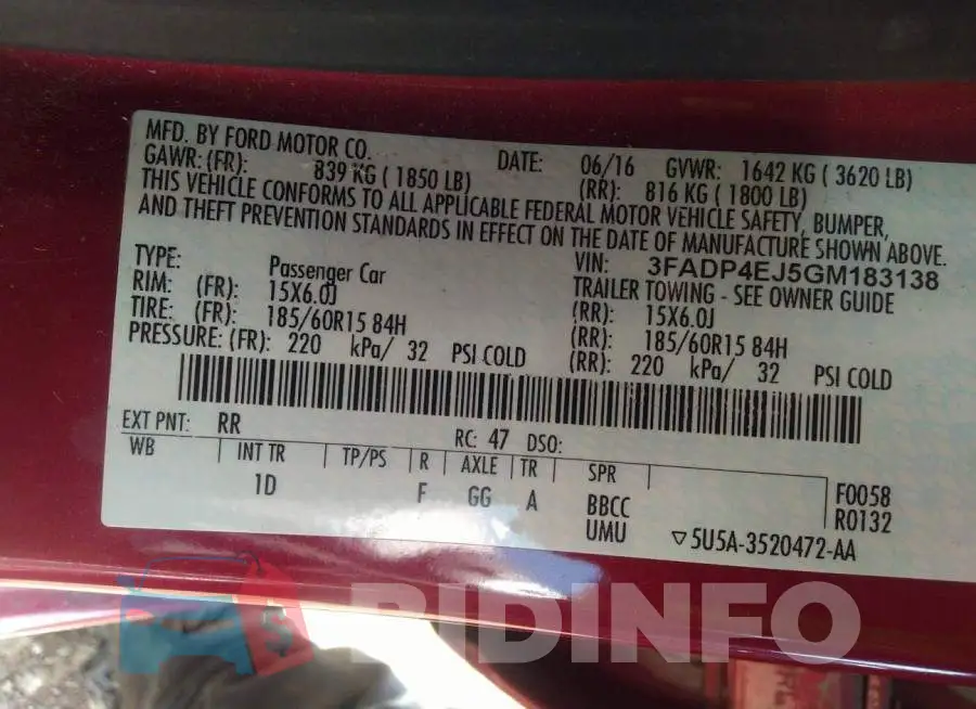 3FADP4EJ5GM183138 Photo# 9