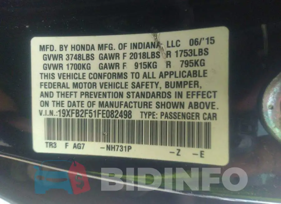 19XFB2F51FE082498 Photo# 9