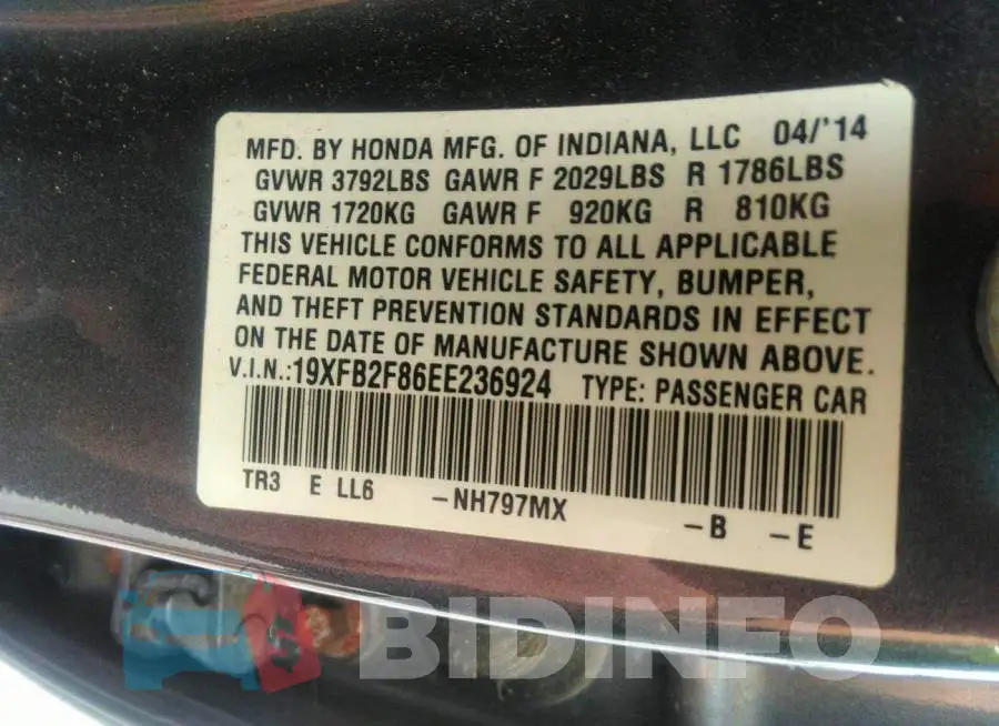 19XFB2F86EE236924 Photo# 9