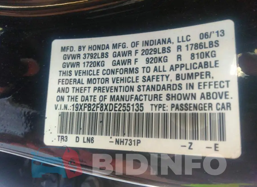19XFB2F8XDE255135 Photo# 9