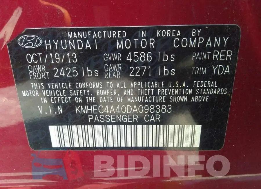 KMHEC4A40DA098383 Photo# 9