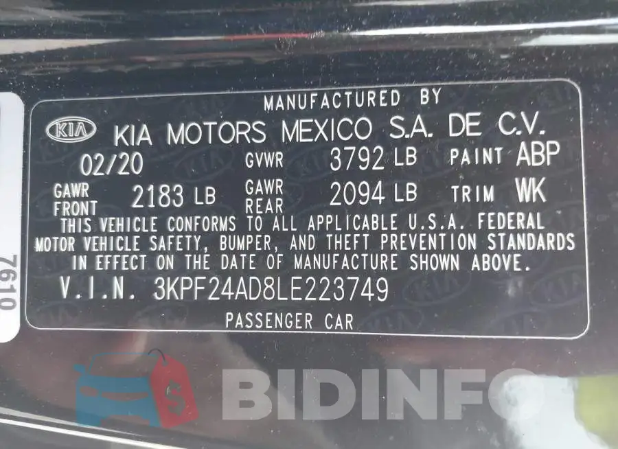 3KPF24AD8LE223749 Photo# 9