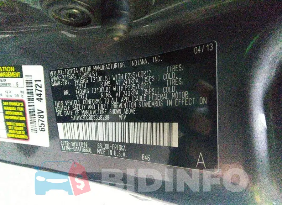 5TDYK3DC8DS358288 Photo# 9