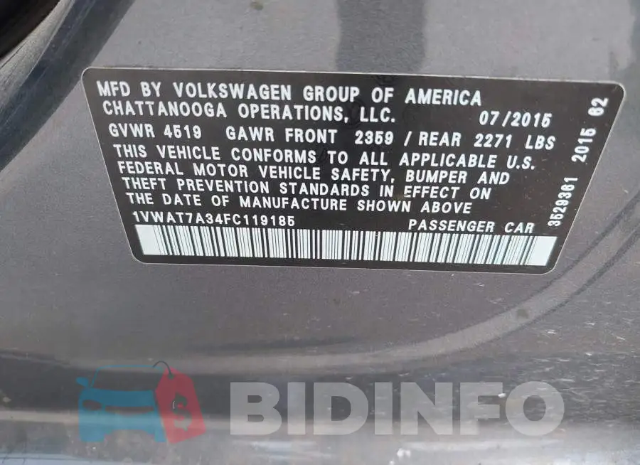 1VWAT7A34FC119185 Photo# 9