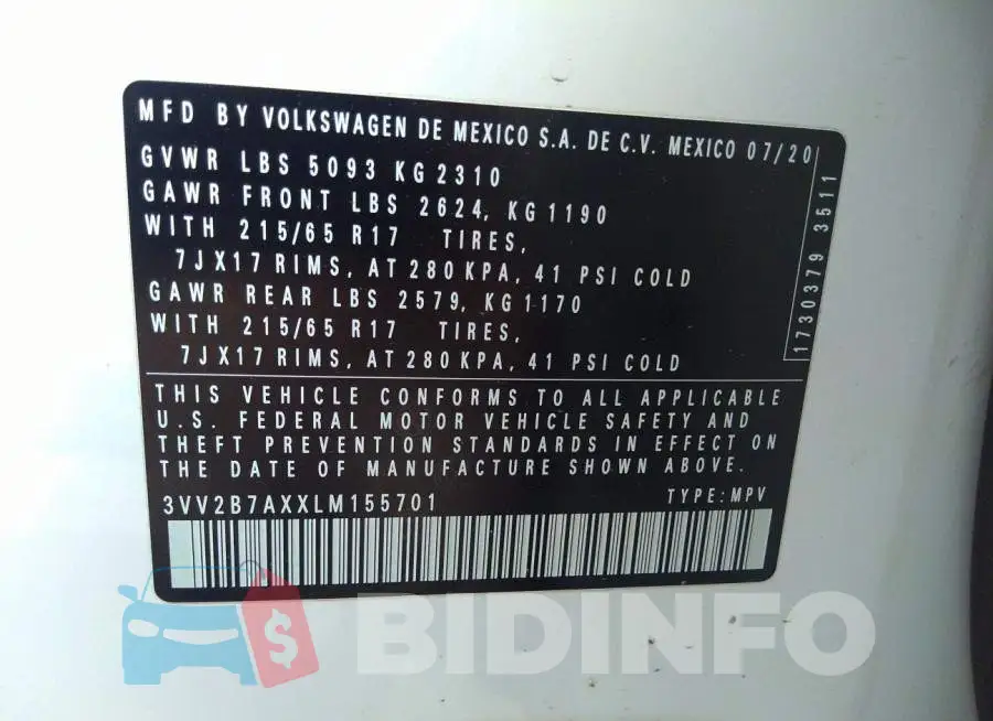 3VV2B7AXXLM155701 Photo# 9