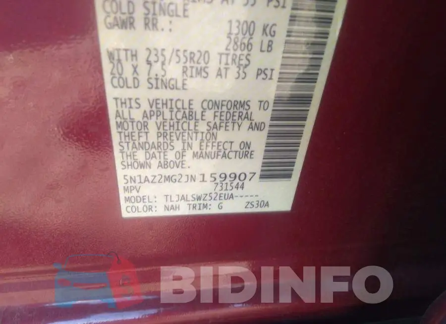 5N1AZ2MG2JN159907 Photo# 9