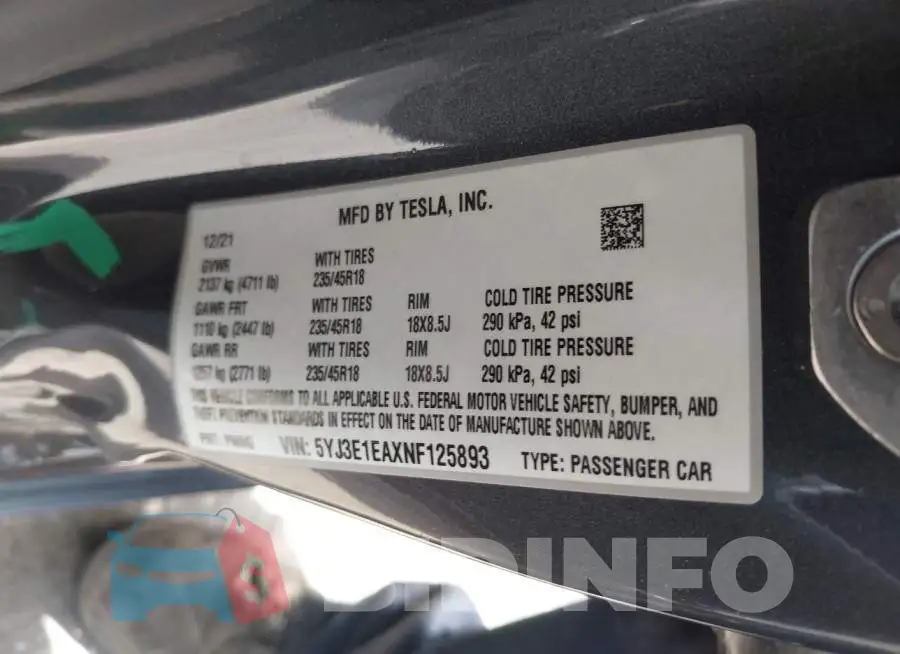 5YJ3E1EAXNF125893 Photo# 9