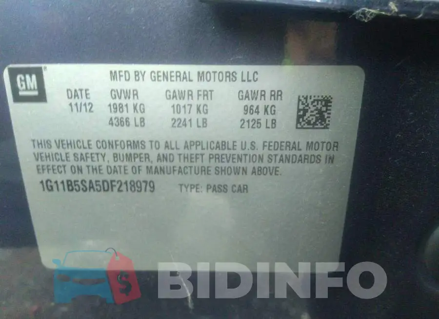 1G11B5SA5DF218979 Photo# 9