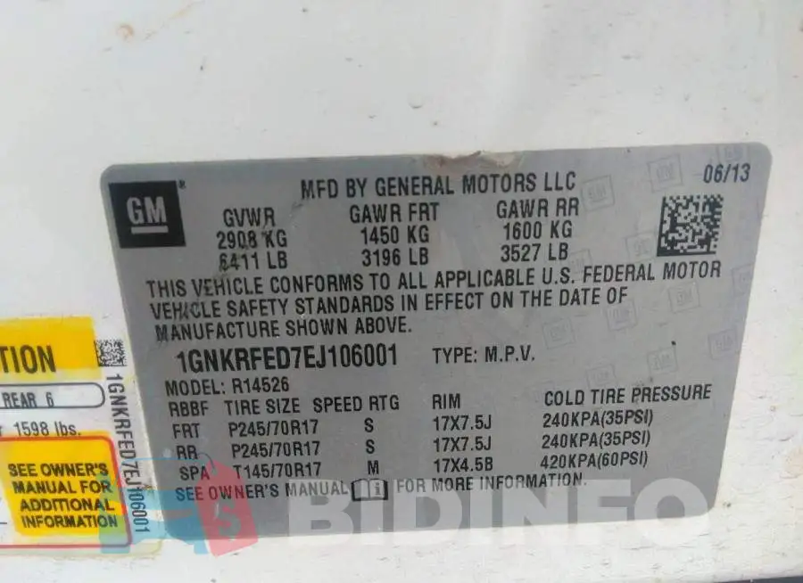 1GNKRFED7EJ106001 Photo# 9