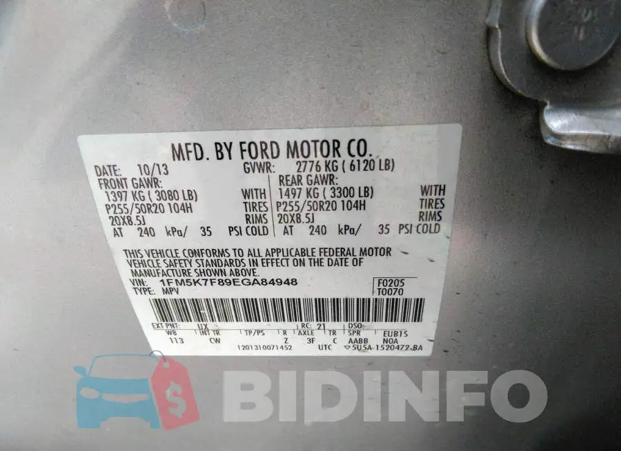 1FM5K7F89EGA84948 Photo# 9