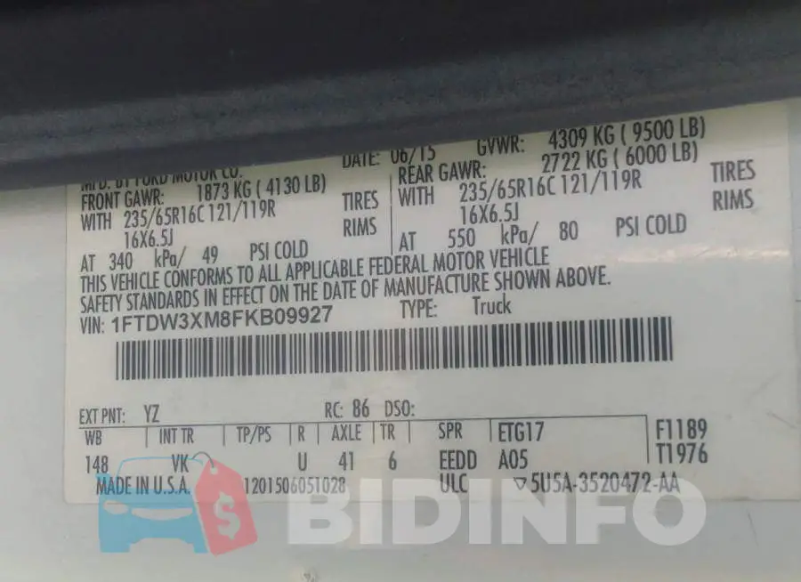 1FTDW3XM8FKB09927 Photo# 9