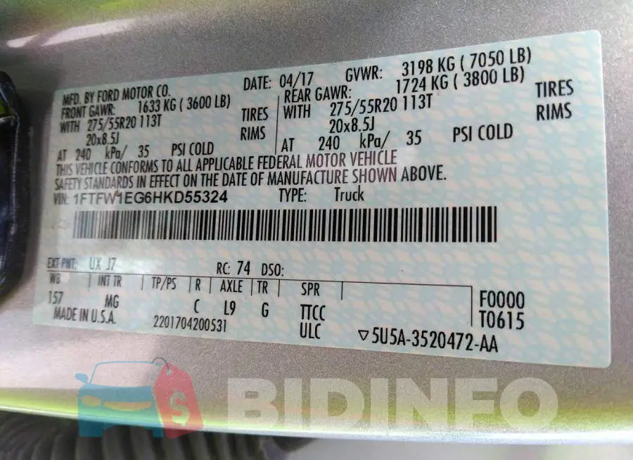 1FTFW1EG6HKD55324 Photo# 9