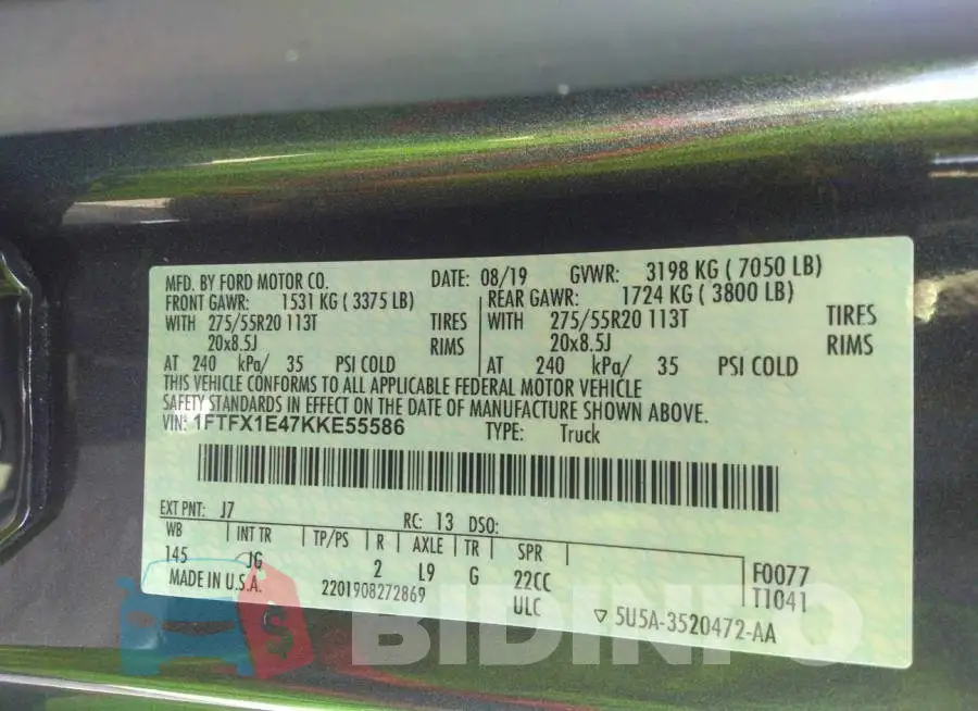 1FTFX1E47KKE55586 Photo# 9