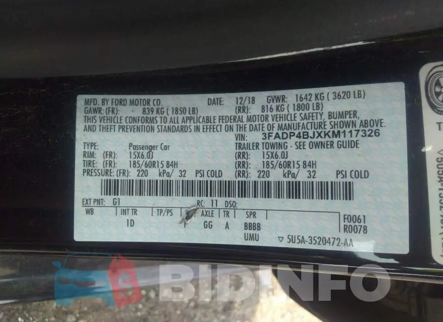 3FADP4BJXKM117326 Photo# 9
