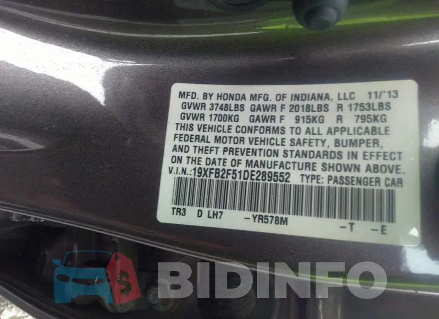 19XFB2F51DE289552 Photo# 9