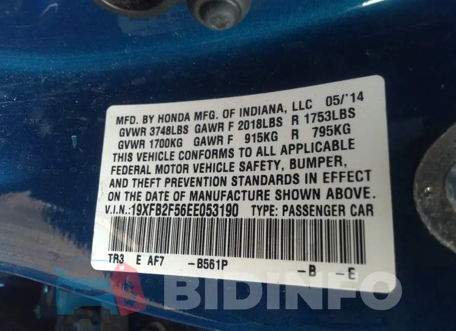 19XFB2F56EE053190 Photo# 9