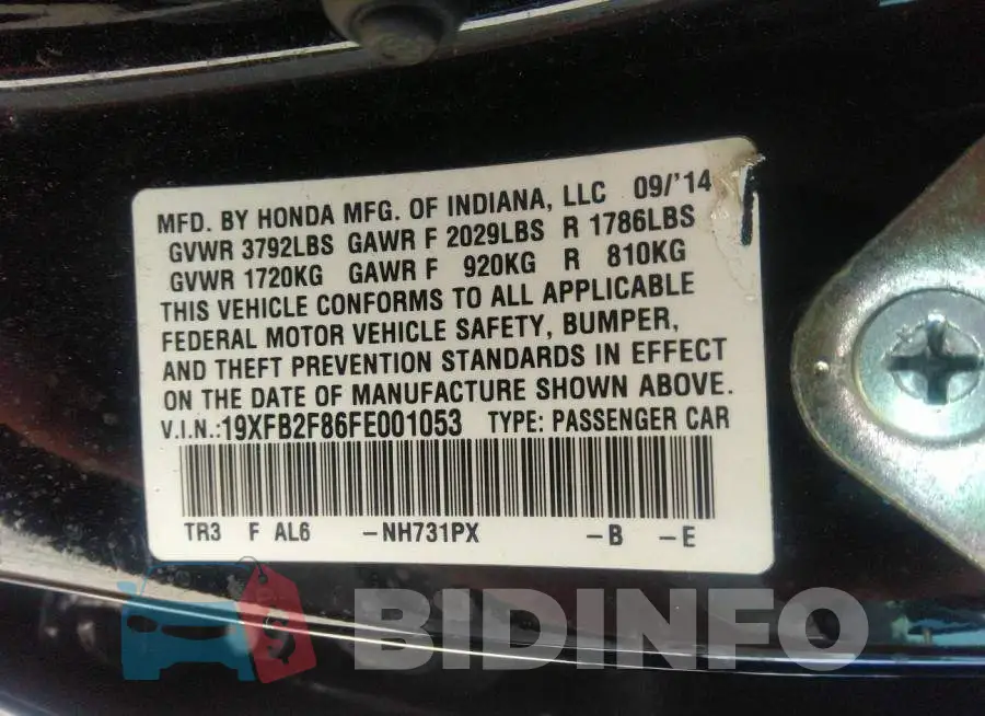 19XFB2F86FE001053 Photo# 9