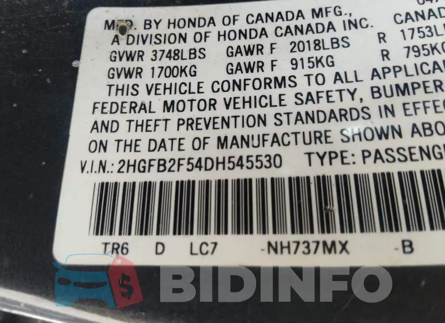 2HGFB2F54DH545530 Photo# 9