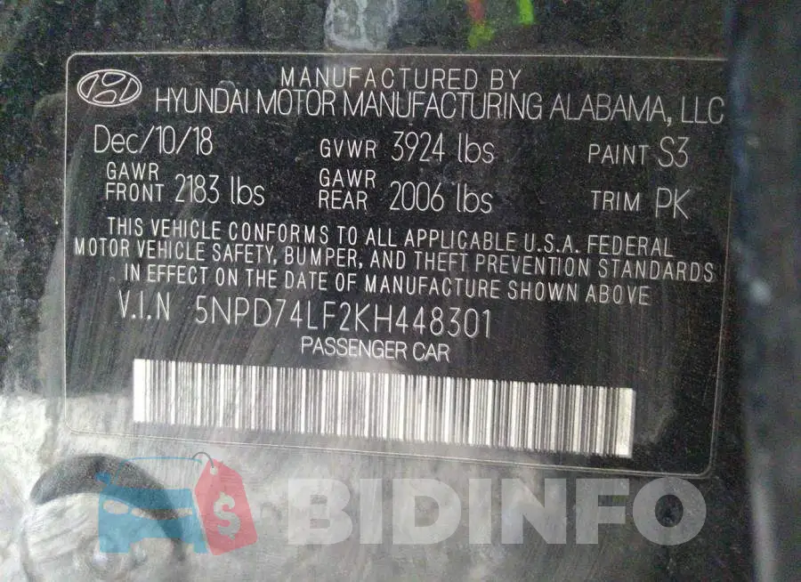 5NPD74LF2KH448301 Photo# 9