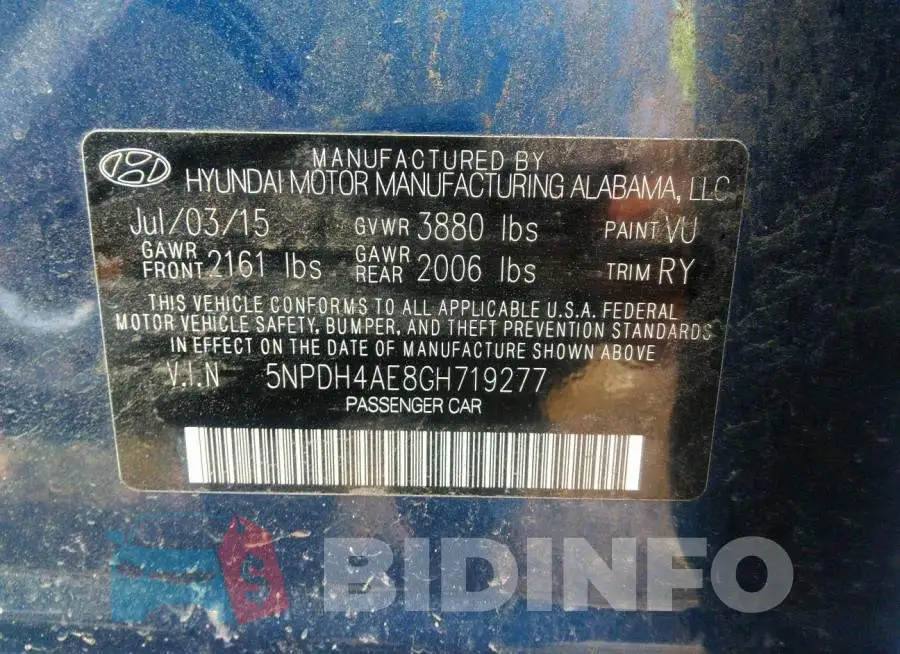 5NPDH4AE8GH719277 Photo# 9