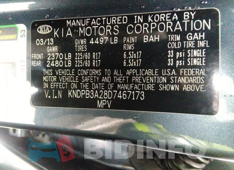 KNDPB3A28D7467173 Photo# 9