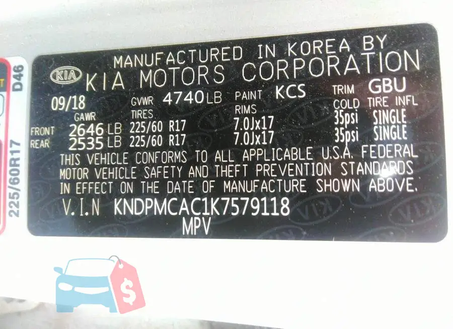 KNDPMCAC1K7579118 Photo# 9