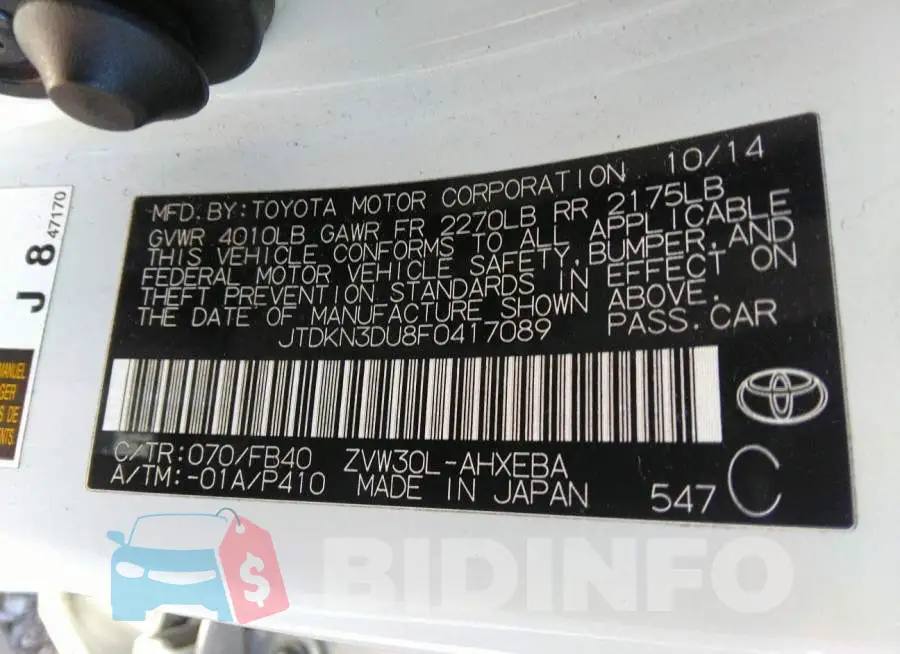 JTDKN3DU8F0417089 Photo# 9