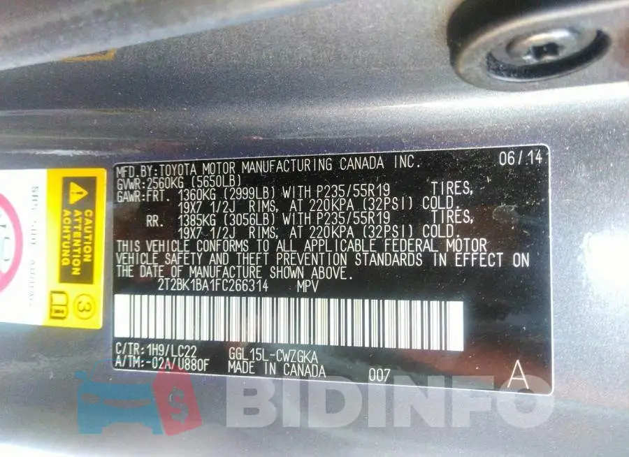 2T2BK1BA1FC266314 Photo# 9