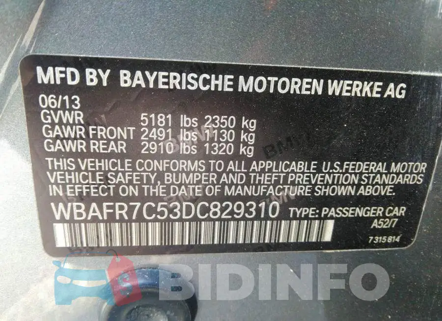 WBAFR7C53DC829310 Photo# 9