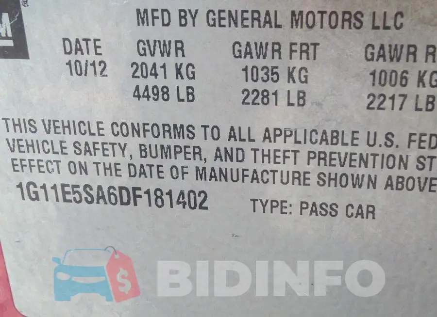 1G11E5SA6DF181402 Photo# 9