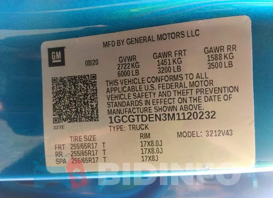 1GCGTDEN3M1120232 Photo# 9
