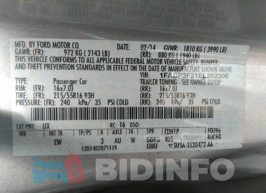 1FADP3F21EL262306 Photo# 9