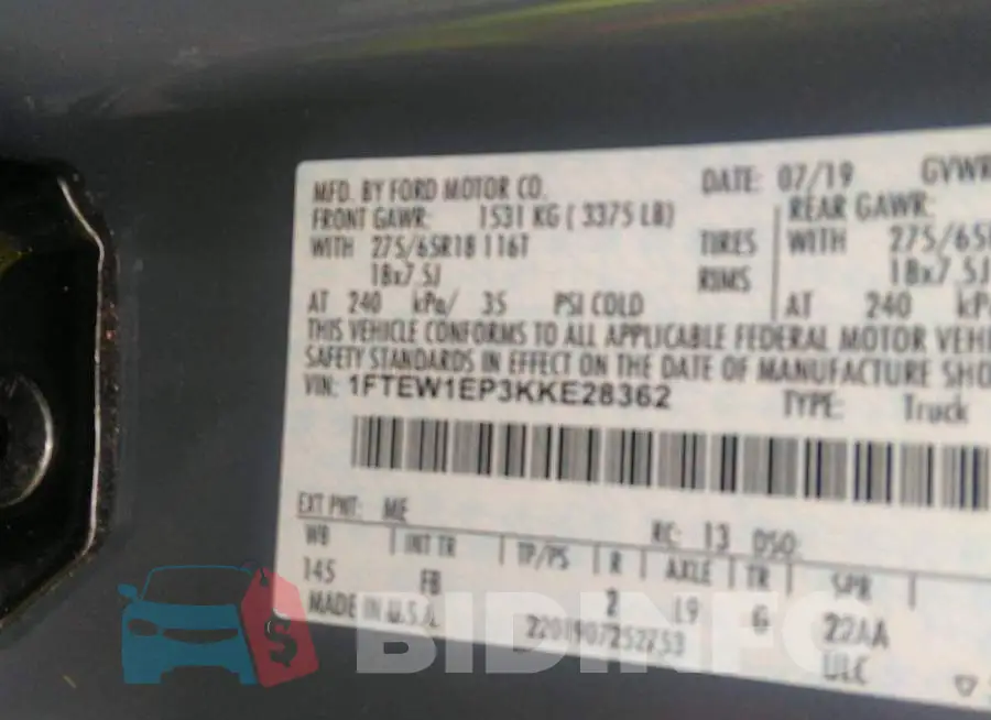 1FTEW1EP3KKE28362 Photo# 9