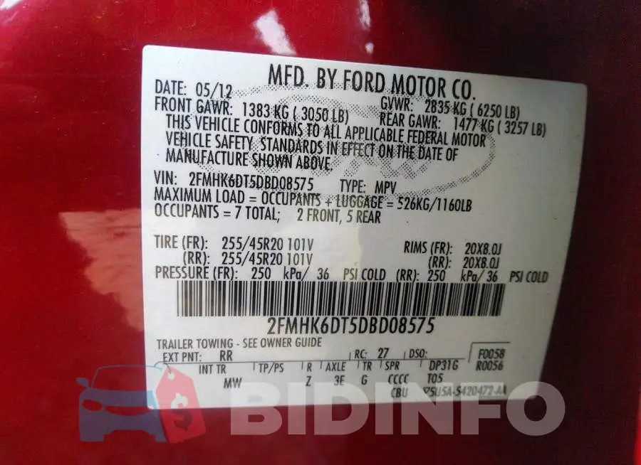 2FMHK6DT5DBD08575 Photo# 9