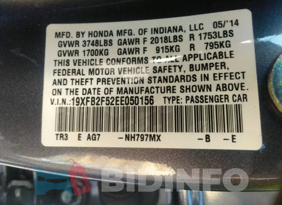 19XFB2F52EE050156 Photo# 9