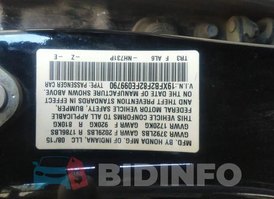 19XFB2F82FE099790 Photo# 9