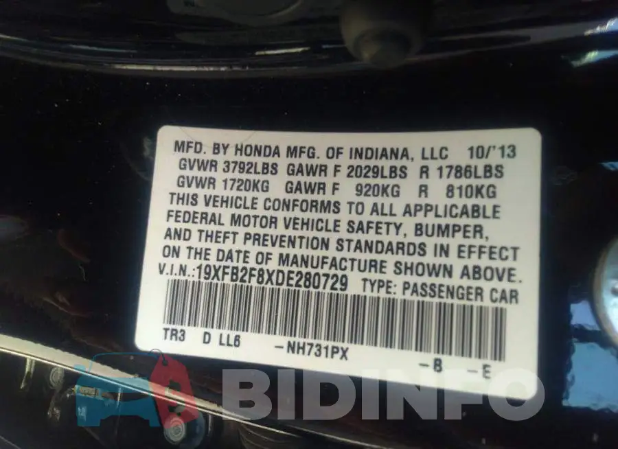 19XFB2F8XDE280729 Photo# 9