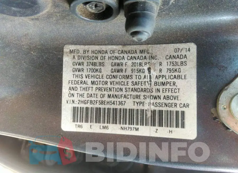 2HGFB2F58EH541367 Photo# 9