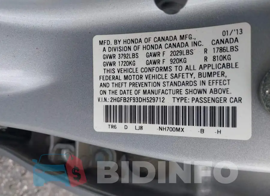 2HGFB2F93DH529712 Photo# 9