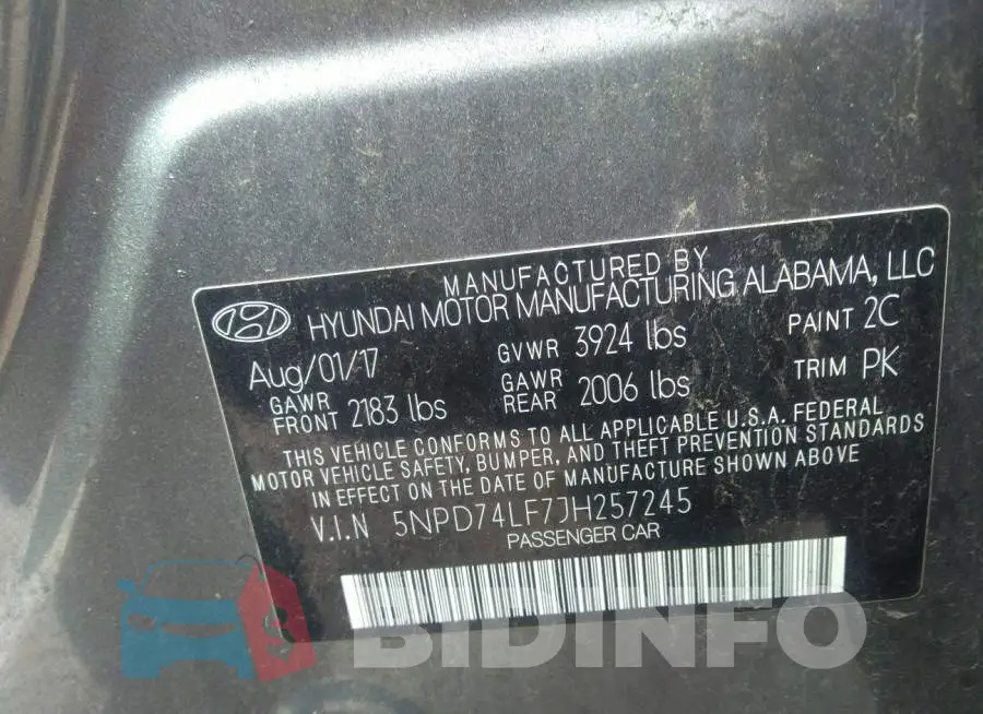 5NPD74LF7JH257245 Photo# 9