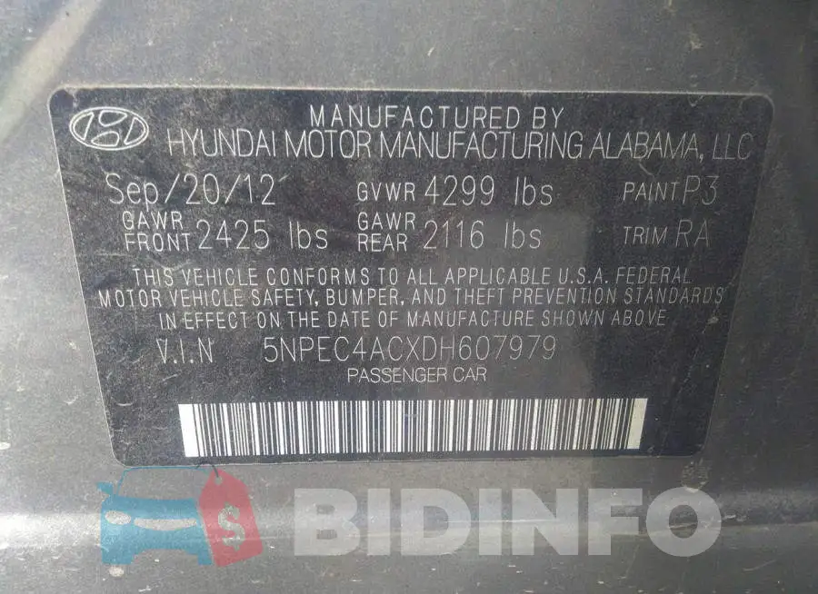 5NPEC4ACXDH607979 Photo# 9
