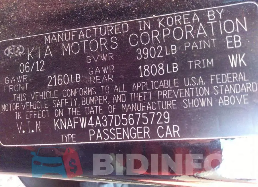 KNAFW4A37D5675729 Photo# 9