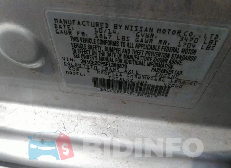 3N1CE2CP5FL389879 Photo# 9