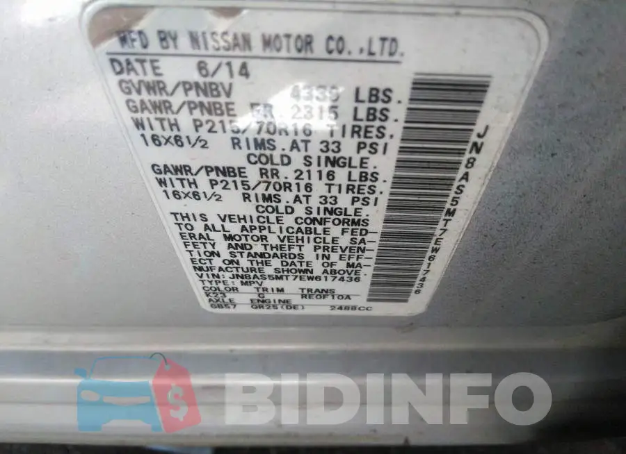 JN8AS5MT7EW617436 Photo# 9