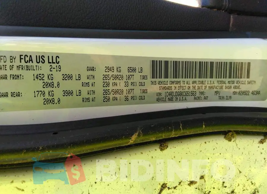 1C4RDJDG6KC651563 Photo# 9