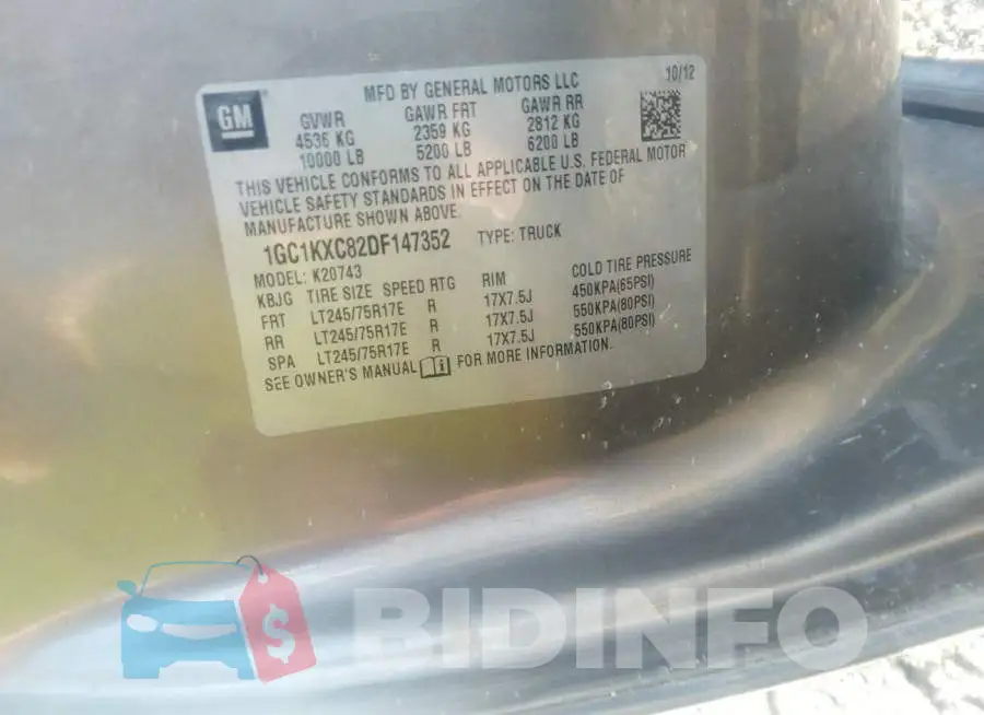 1GC1KXC82DF147352 Photo# 9