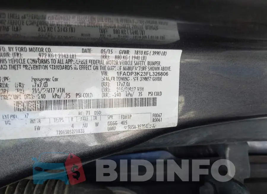 1FADP3K23FL326806 Photo# 9