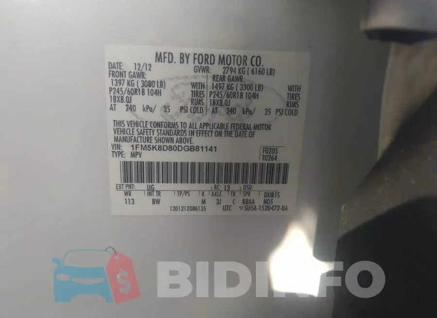 1FM5K8D80DGB81141 Photo# 9