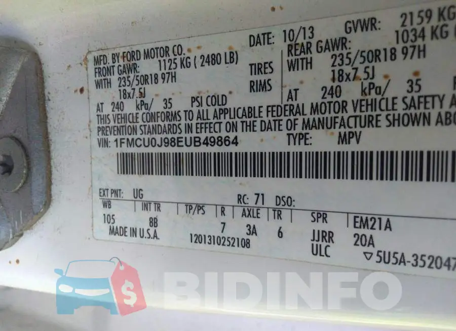 1FMCU0J98EUB49864 Photo# 9