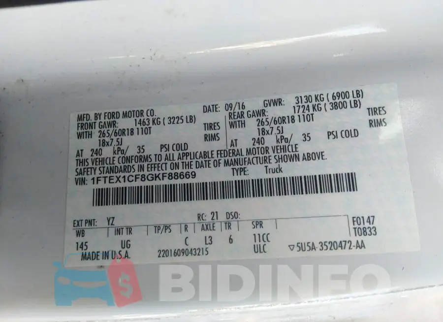 1FTEX1CF8GKF88669 Photo# 9